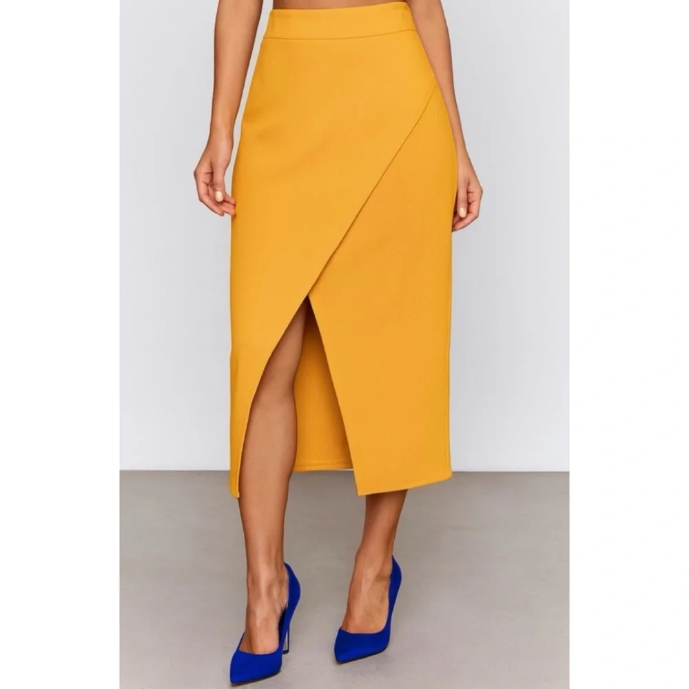 Gabrielle Union for NY&C Mustard Faux Wrap Pencil Skirt - Size Small - Picture 11 of 11